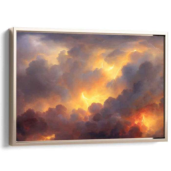 Electrified Atmosphere: Dramatic Lightning and Fiery Clouds Canvas Art Print