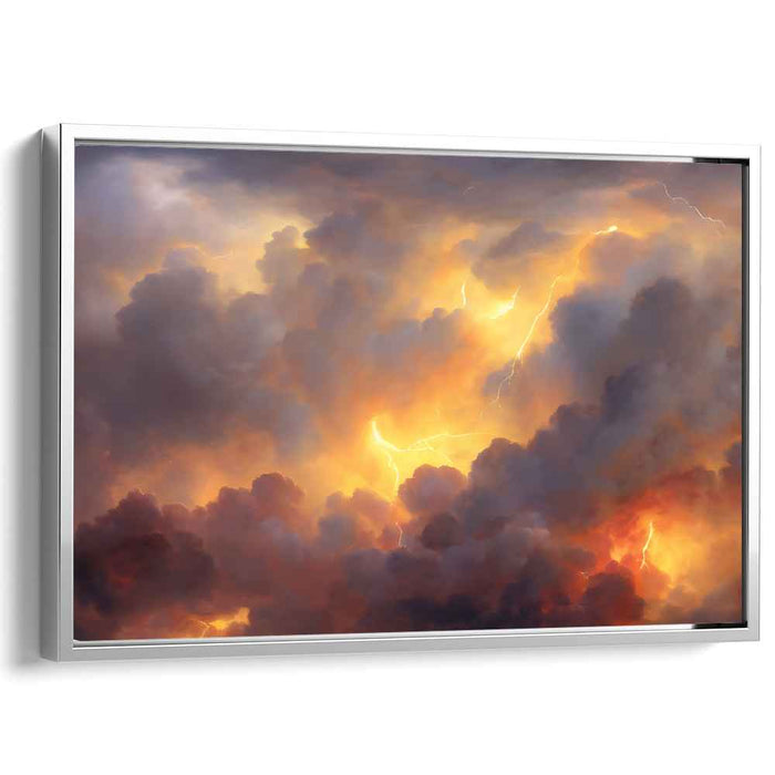 Electrified Atmosphere: Dramatic Lightning and Fiery Clouds Canvas Art Print