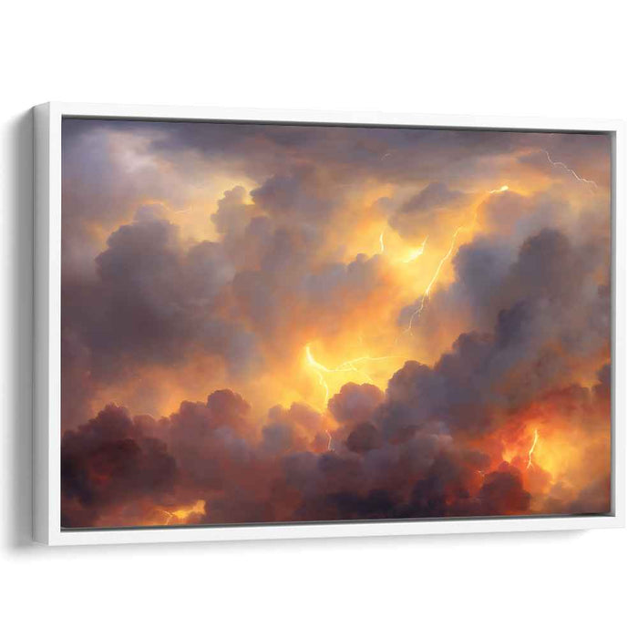 Electrified Atmosphere: Dramatic Lightning and Fiery Clouds Canvas Art Print