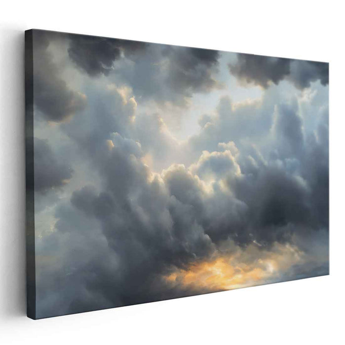 Golden Halo Illumination: Majestic Cloudscape and Golden Light Canvas Art