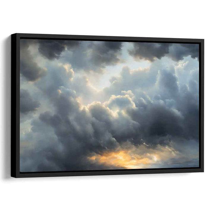 Golden Halo Illumination: Majestic Cloudscape and Golden Light Canvas Art