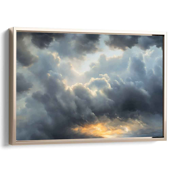 Golden Halo Illumination: Majestic Cloudscape and Golden Light Canvas Art