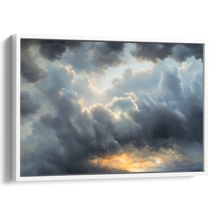 Golden Halo Illumination: Majestic Cloudscape and Golden Light Canvas Art