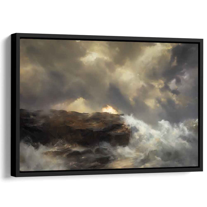 Ocean's Drama Unfolds: Dramatic Seascape with Sunlit Horizon Canvas Art
