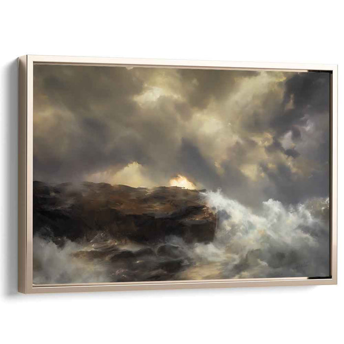 Ocean's Drama Unfolds: Dramatic Seascape with Sunlit Horizon Canvas Art