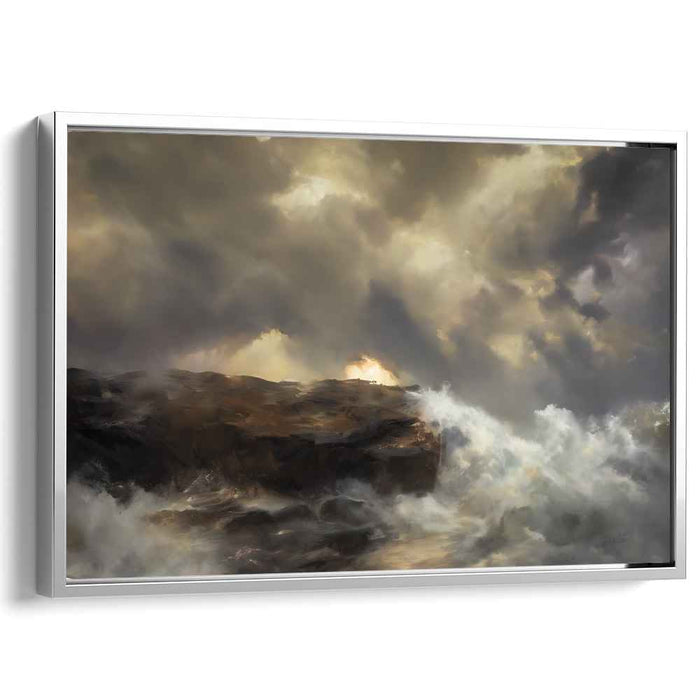 Ocean's Drama Unfolds: Dramatic Seascape with Sunlit Horizon Canvas Art