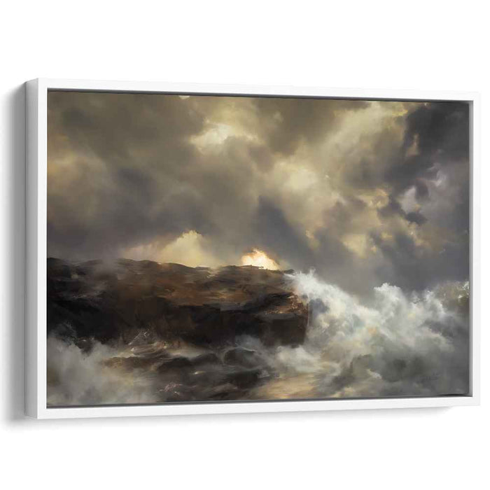 Ocean's Drama Unfolds: Dramatic Seascape with Sunlit Horizon Canvas Art