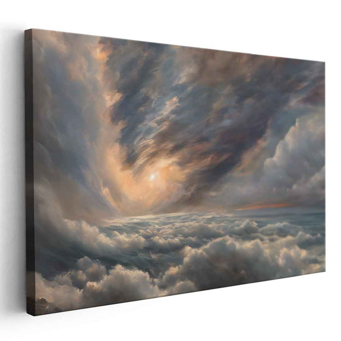 Ethereal Sun Glow Symphony: Romantic Sky with Radiant Sun Canvas Art Print