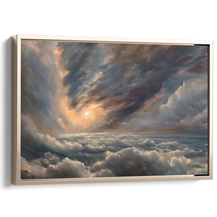 Ethereal Sun Glow Symphony: Romantic Sky with Radiant Sun Canvas Art Print