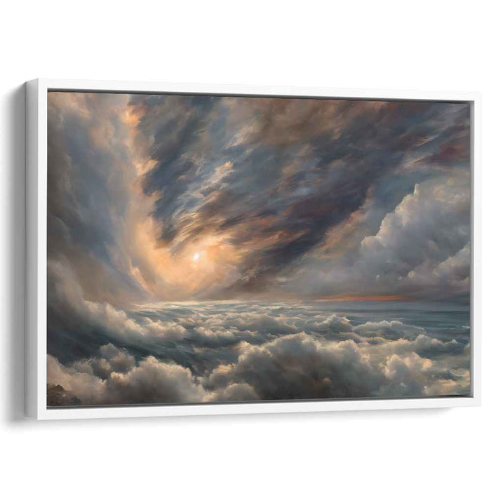 Ethereal Sun Glow Symphony: Romantic Sky with Radiant Sun Canvas Art Print