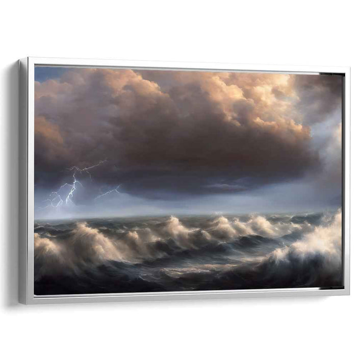 Thunderous Tides: Dramatic Ocean Waves and Thunderous Sky Canvas Art Print