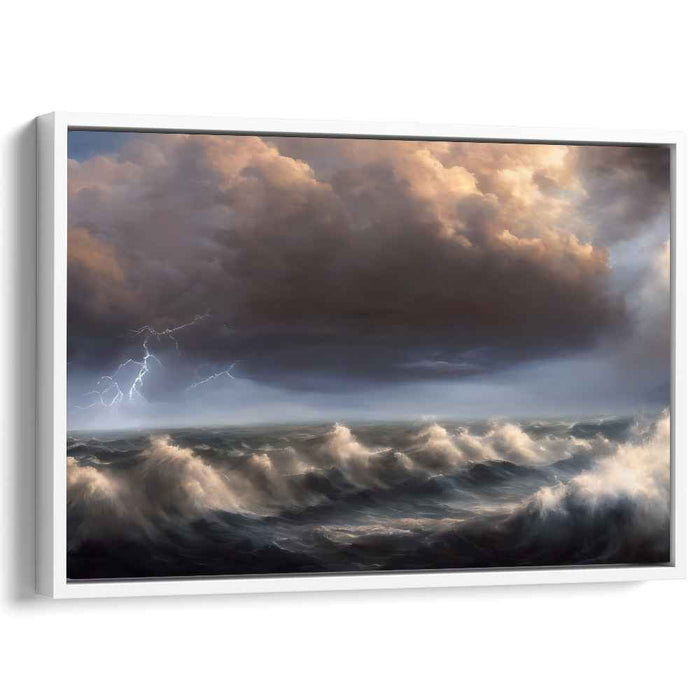 Thunderous Tides: Dramatic Ocean Waves and Thunderous Sky Canvas Art Print