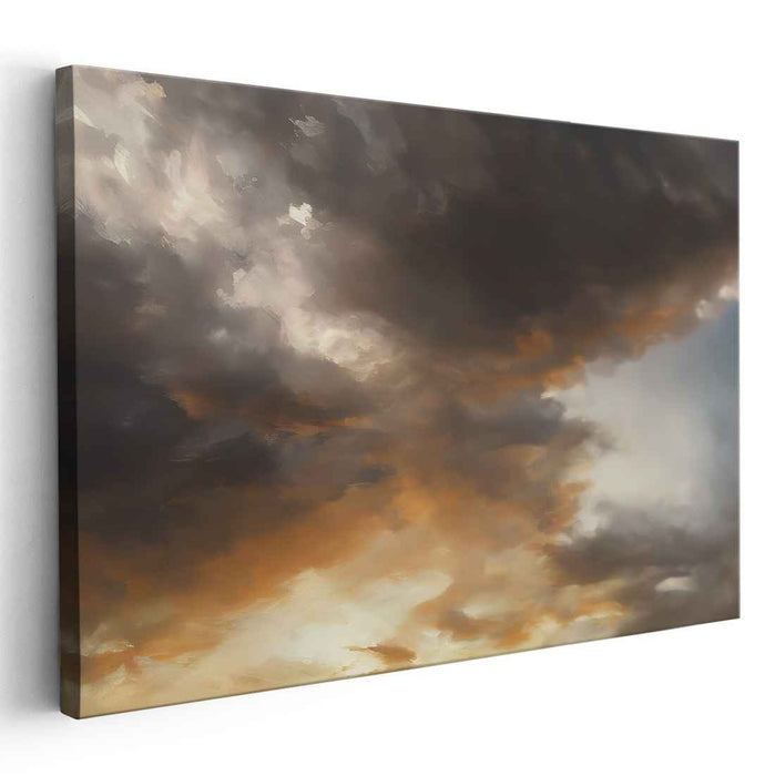 Ember Whispers Painting: Fiery Orange and Stormy Gray Canvas Art Print