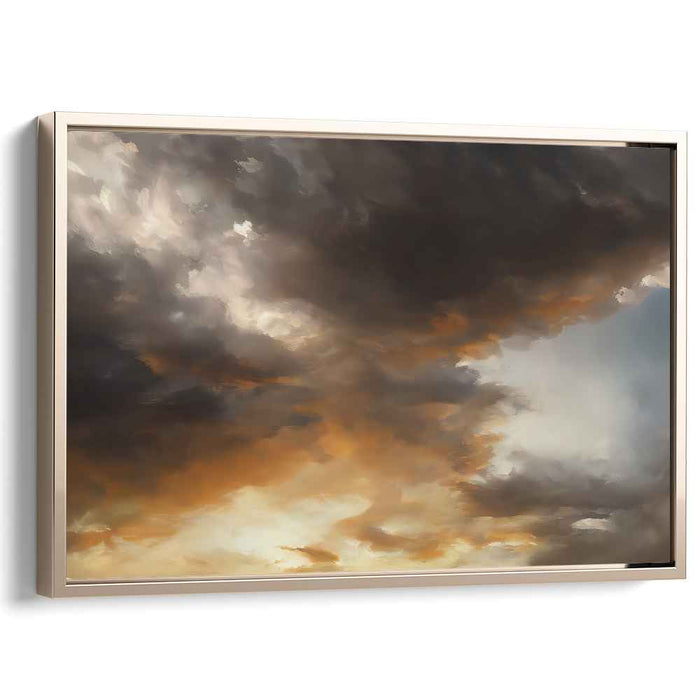 Ember Whispers Painting: Fiery Orange and Stormy Gray Canvas Art Print