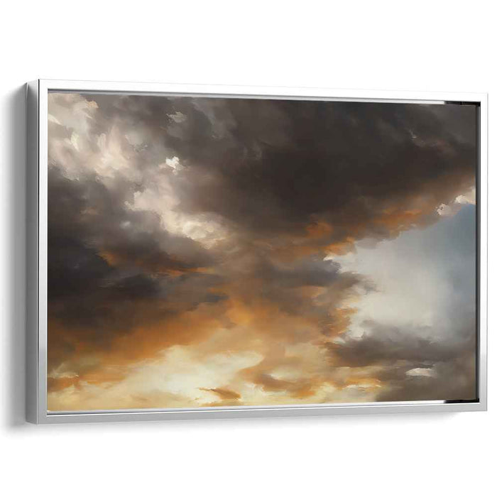 Ember Whispers Painting: Fiery Orange and Stormy Gray Canvas Art Print