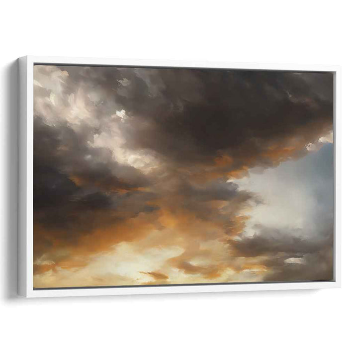 Ember Whispers Painting: Fiery Orange and Stormy Gray Canvas Art Print