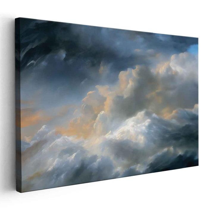 Golden Veil Over Horizon: Dramatic Cloudscape in Golden Light Canvas Art