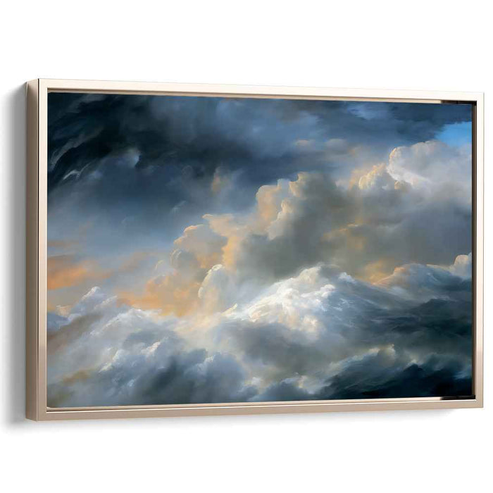 Golden Veil Over Horizon: Dramatic Cloudscape in Golden Light Canvas Art