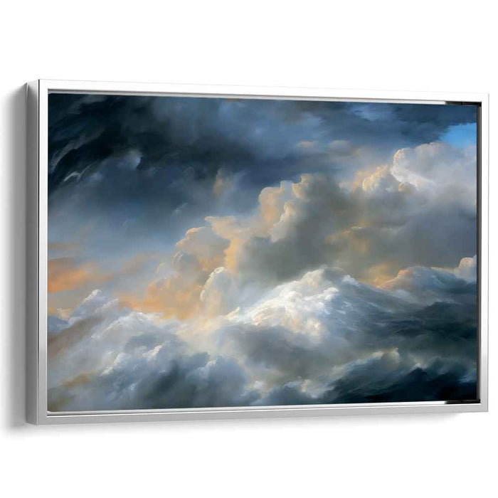 Golden Veil Over Horizon: Dramatic Cloudscape in Golden Light Canvas Art