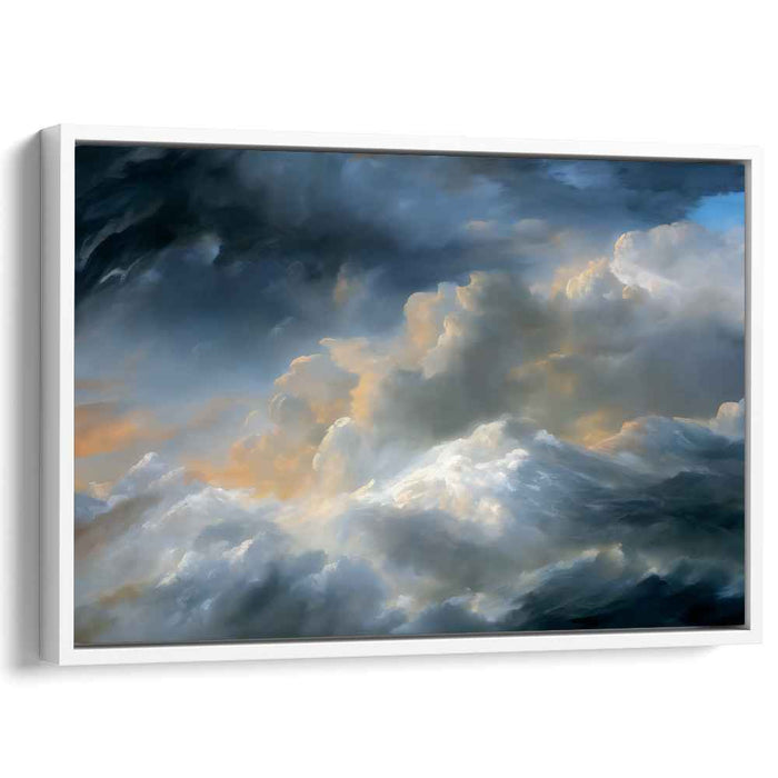 Golden Veil Over Horizon: Dramatic Cloudscape in Golden Light Canvas Art