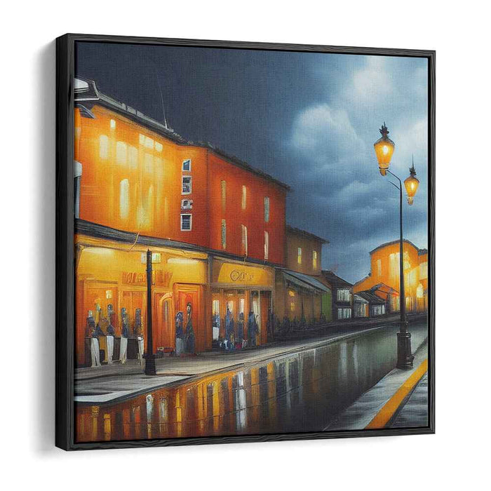 Twilight Glow on Rainy Boulevard: Atmospheric Cityscape Canvas Art