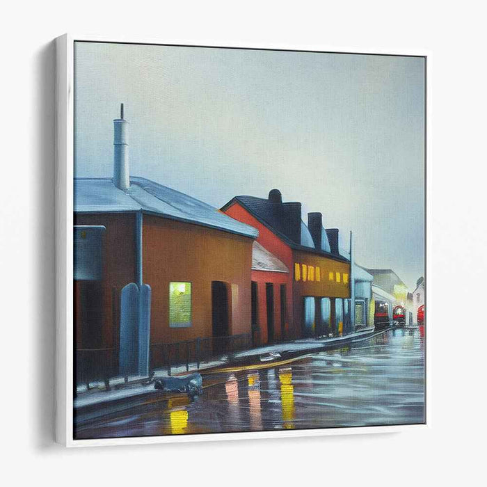 Rainy Twilight: Urban Serenity in Oils