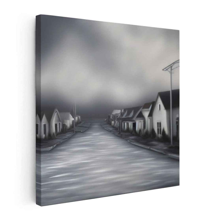 Silent Streets: Atmospheric Grey Urban Landscape Canvas Art