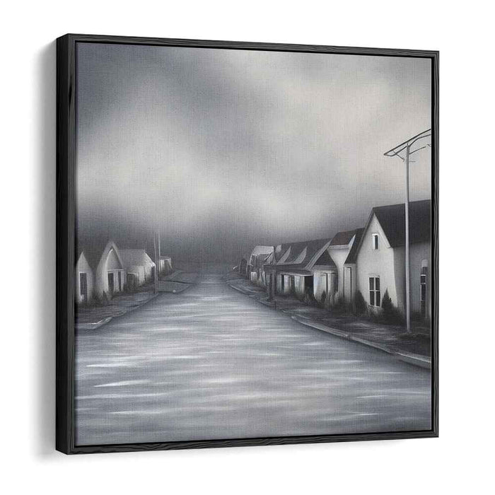 Silent Streets: Atmospheric Grey Urban Landscape Canvas Art
