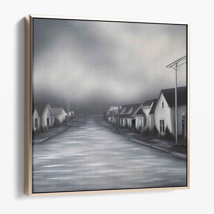 Silent Streets: Atmospheric Grey Urban Landscape Canvas Art