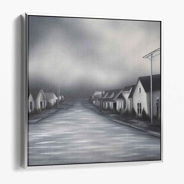 Silent Streets: Atmospheric Grey Urban Landscape Canvas Art