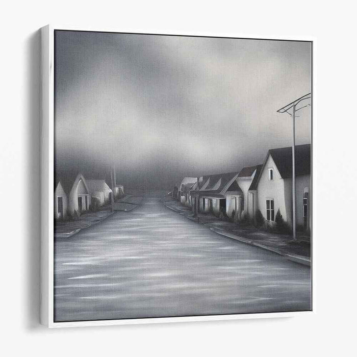 Silent Streets: Atmospheric Grey Urban Landscape Canvas Art