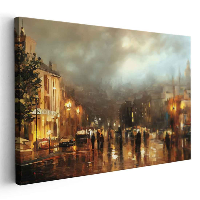 Twilight Urban Glow: Luminous Cityscape Evening Canvas Art