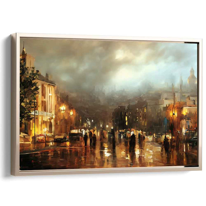 Twilight Urban Glow: Luminous Cityscape Evening Canvas Art