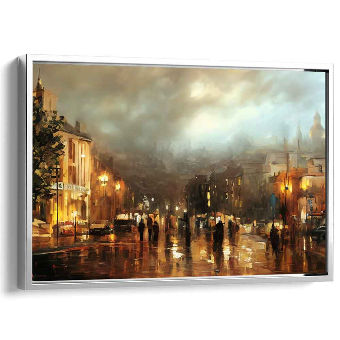 Twilight Urban Glow: Luminous Cityscape Evening Canvas Art