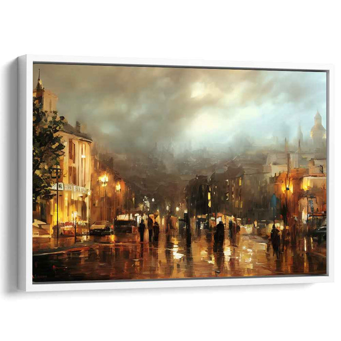 Twilight Urban Glow: Luminous Cityscape Evening Canvas Art