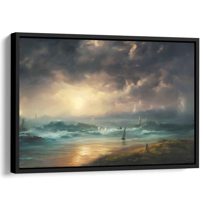 Golden Horizons Clash: Dramatic Ocean Waves and Golden Sky