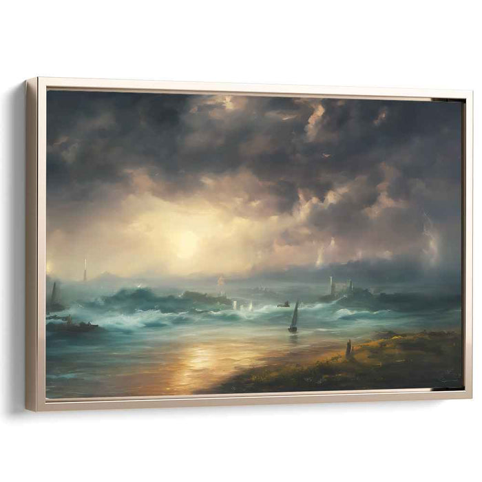 Golden Horizons Clash: Dramatic Ocean Waves and Golden Sky