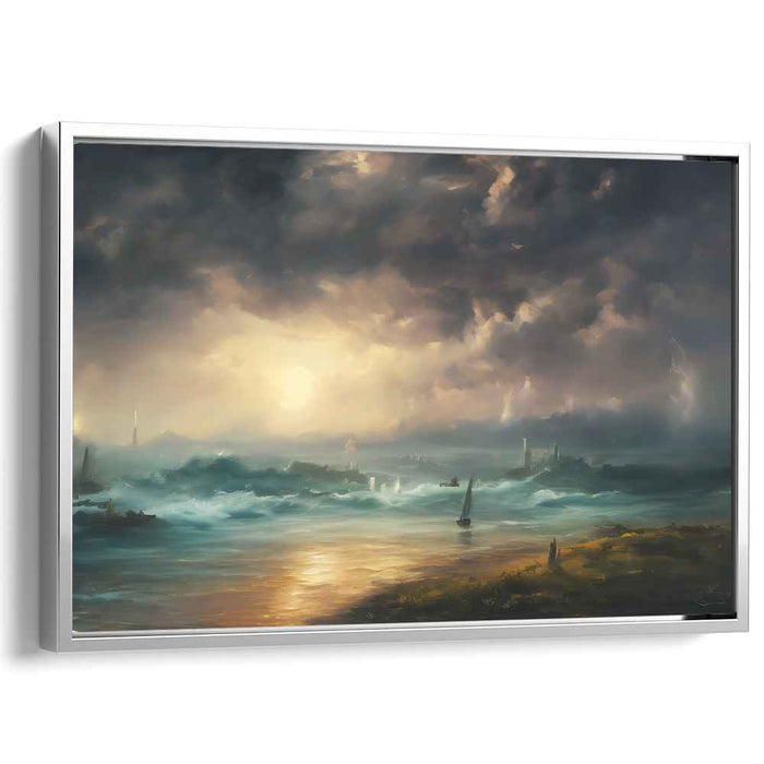 Golden Horizons Clash: Dramatic Ocean Waves and Golden Sky