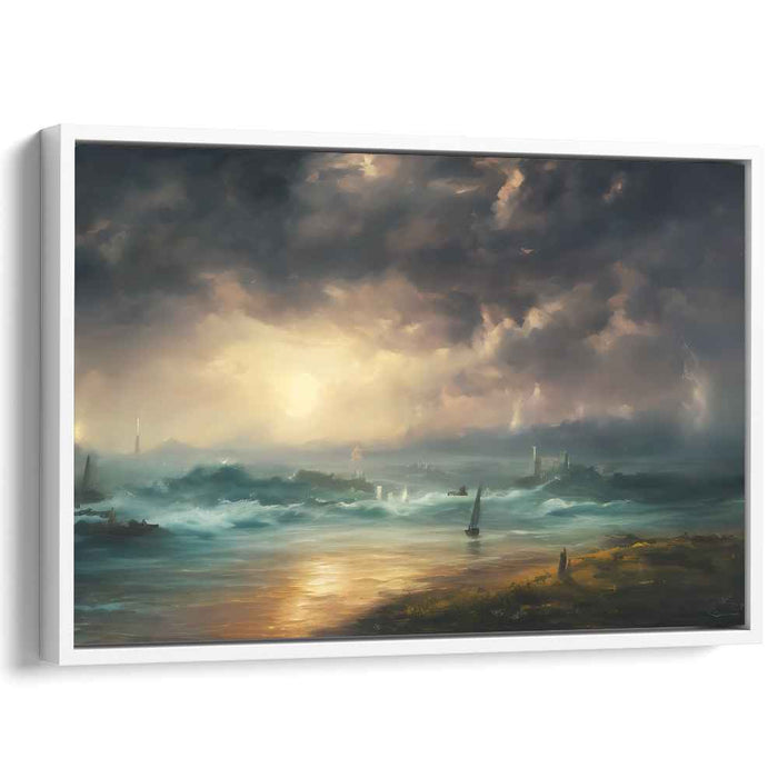 Golden Horizons Clash: Dramatic Ocean Waves and Golden Sky