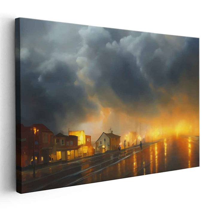 City Lights Noir: Dramatic Urban Evening Canvas Art Print