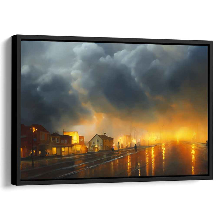 City Lights Noir: Dramatic Urban Evening Canvas Art Print