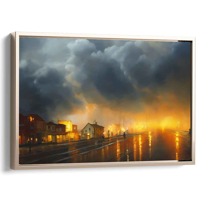 City Lights Noir: Dramatic Urban Evening Canvas Art Print