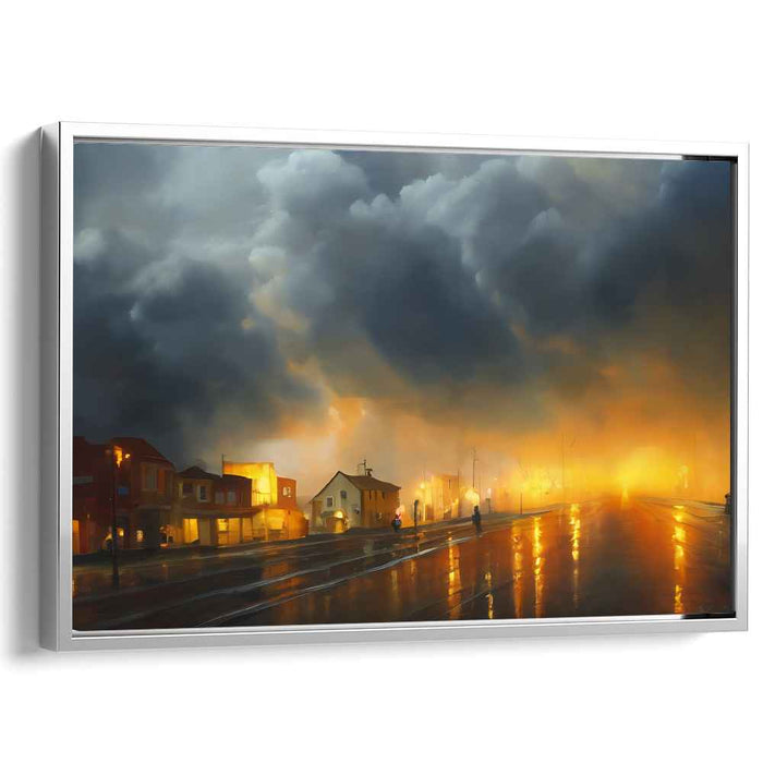 City Lights Noir: Dramatic Urban Evening Canvas Art Print