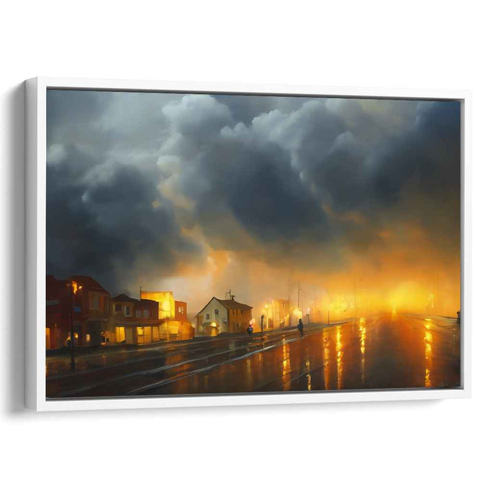 City Lights Noir: Dramatic Urban Evening Canvas Art Print