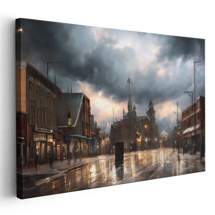 Ancient Pathways Resonance: A Rainy Day in Historic City Canvas Art Print
