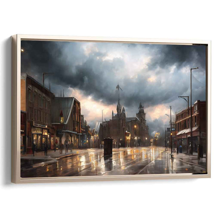 Ancient Pathways Resonance: A Rainy Day in Historic City Canvas Art Print