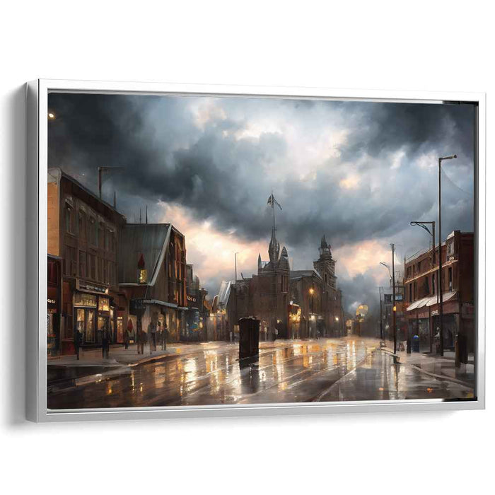 Ancient Pathways Resonance: A Rainy Day in Historic City Canvas Art Print