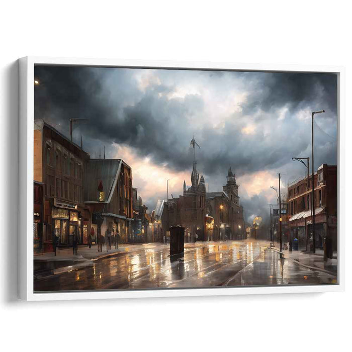 Ancient Pathways Resonance: A Rainy Day in Historic City Canvas Art Print