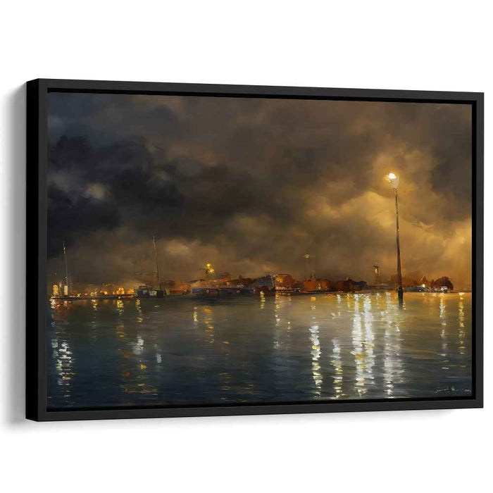 Nocturnal Harbor: Tranquil Reflections Under the Night Sky