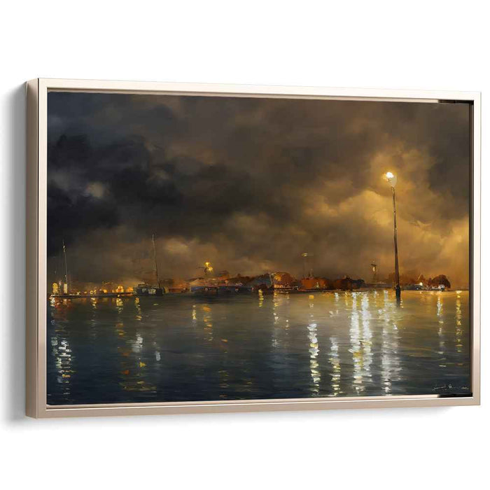 Nocturnal Harbor: Tranquil Reflections Under the Night Sky